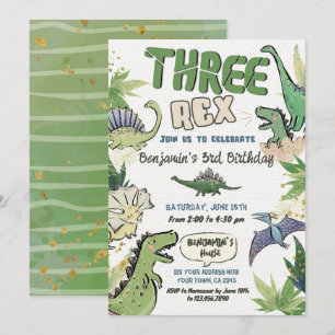 Invitation Dinosaur fête à thème 3e anniversaire, Trois Rex