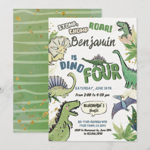 Invitation Dinosaur fête à thème 4e anniversaire Dino Quatre