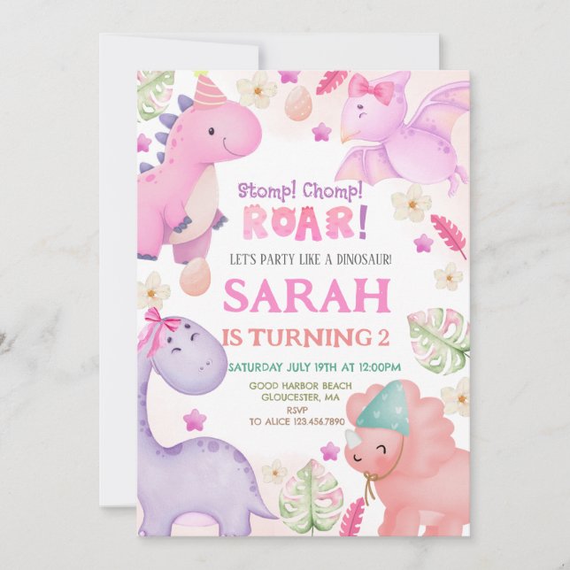 Invitation Dinosaur Fête d'Anniversaire (Devant)