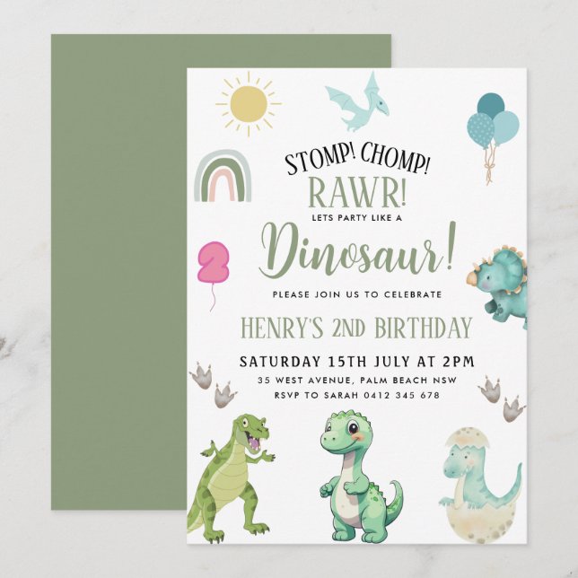 Invitation Dinosaur fête d'anniversaire (Devant / Derrière)