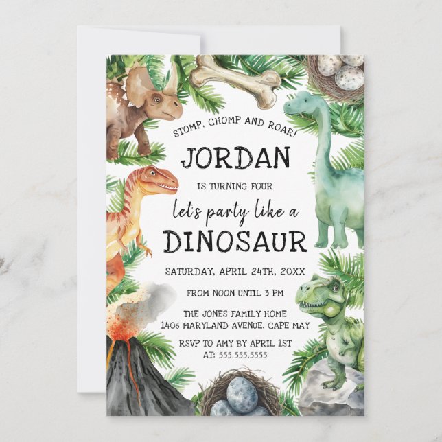 Invitation Dinosaur fête d'anniversaire (Devant)