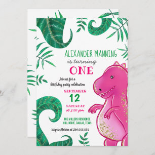 Invitation Dinosaur fête d'anniversaire   Rose T-Rex mignon