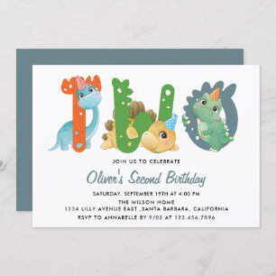 Invitation Dinosaur fête du deuxième anniversaire