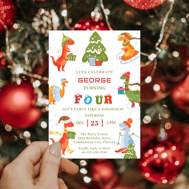 Invitation Dinosaur Fêtes d'hiver Noël fête d'anniversaire (Créateur téléchargé)