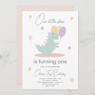 Invitation Dinosaur Fille Rose Bleu Lila fête d'anniversaire