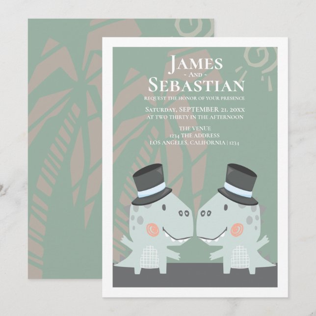 Invitation Dinosaur Gay moderne Mariage à deux pièces (Devant / Derrière)