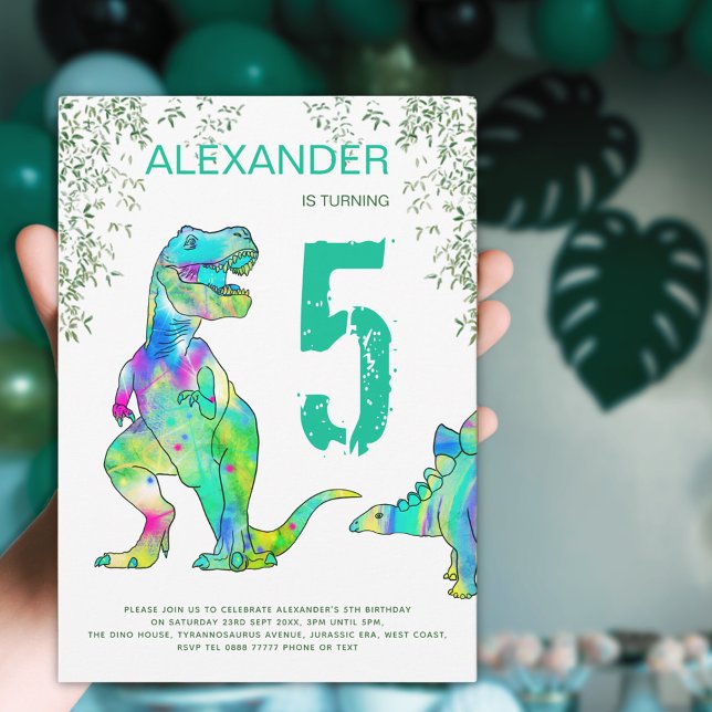 Invitation Dinosaur jungle 5e anniversaire fêter l'invitation (Colorful dinosaur birthday party invitation )