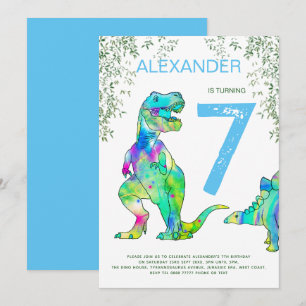 Invitation Dinosaur jungle fête d'anniversaire bleu