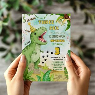 Invitation Dinosaur Jurassic Trois Rex 3e fête d'anniversaire