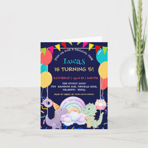 Invitation Dinosaur Licorne Arc-en-ciel donut ballon motif mi