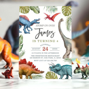 Invitation Dinosaur Modèle de fête d'anniversaire, Dinos