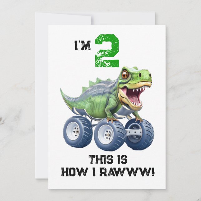 Invitation Dinosaur monstre camion anniversaire personnalisé (Devant)