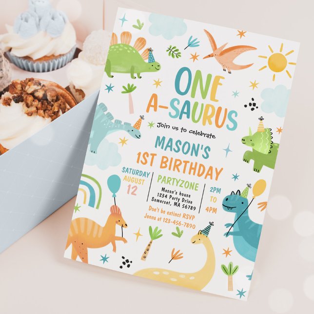 Invitation Dinosaur One-A-Saurus 1ère fête d'anniversaire (Créateur téléchargé)