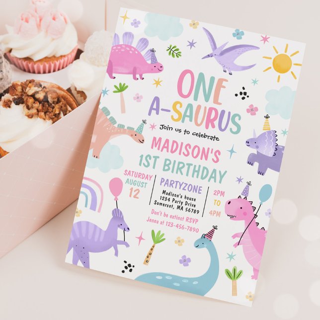 Invitation Dinosaur One-A-Saurus 1ère fête d'anniversaire (Créateur téléchargé)