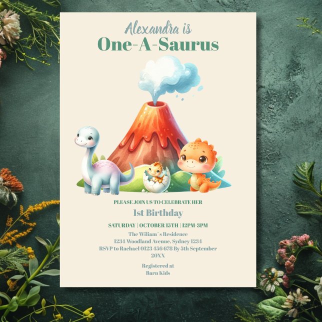 Invitation Dinosaur One-A-Saurus 1ère fête d'anniversaire (Créateur téléchargé)