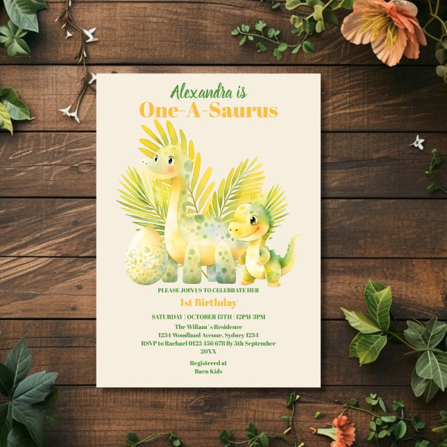 Invitation Dinosaur One-A-Saurus 1ère fête d'anniversaire (Créateur téléchargé)