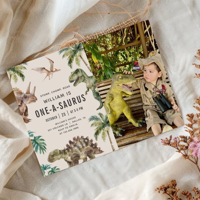 Invitation Dinosaur One-A-Saurus 1ère fête d'anniversaire Pho (Créateur téléchargé)