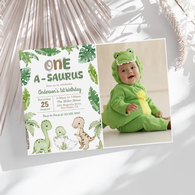 Invitation Dinosaur One-A-Saurus 1ère fête d'anniversaire Pho (Créateur téléchargé)