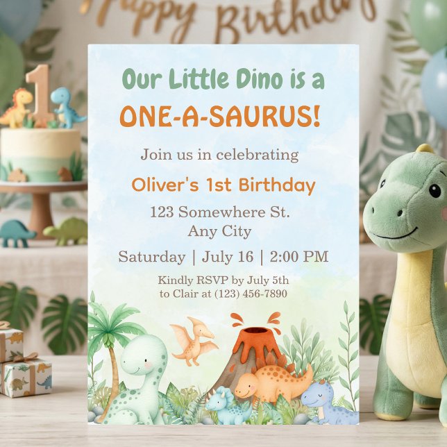 Invitation Dinosaur One-A-Saurus 1st Birthday  (Dinosaur One-A-Saurus 1st Birthday Invitation)
