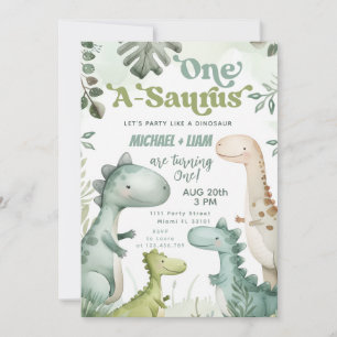 Invitation Dinosaur One-A-Saurus Twin Boys 1ère fête d'annive