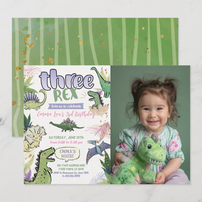Invitation Dinosaur Parti à thème 3e anniversaire (Devant / Derrière)