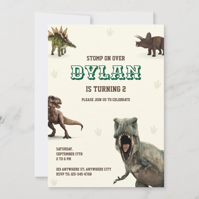 Invitation Dinosaur Party Animals Kids Birthday   (Devant)