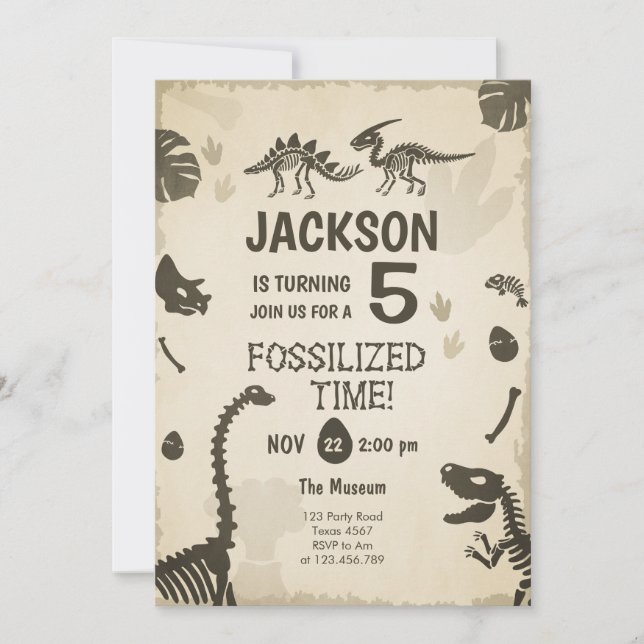 Invitation Dinosaur Party Boy Fossil Dino Dig Anniversaire (Devant)
