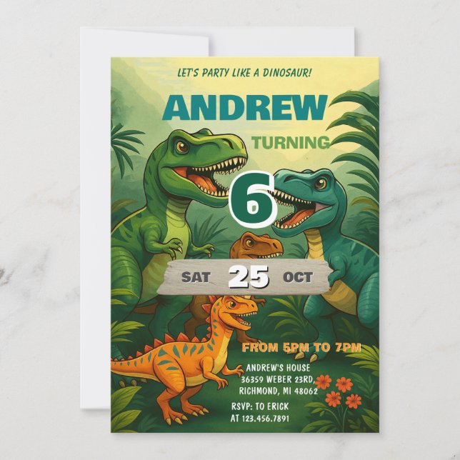 Invitation Dinosaur personnel World T-Rex Anniversaire pour g (Devant)