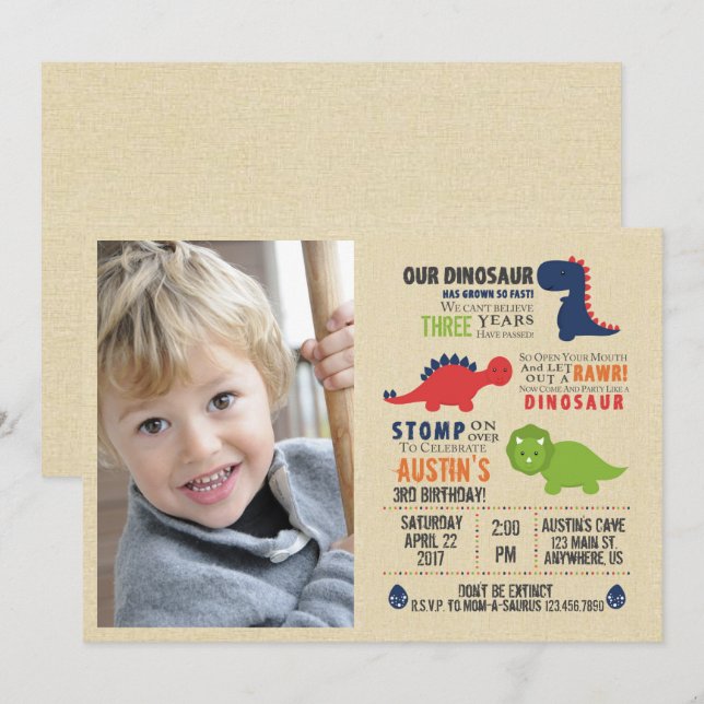 Invitation Dinosaur Photo Anniversaire Inviations (Devant / Derrière)