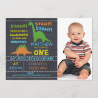 Dinosaur photo tableau noir 1er anniversaire Invit