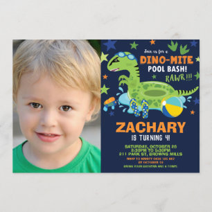 Invitation Dinosaur Pool Fête d'anniversaire Bash Boy Dino Fl