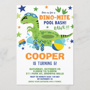 Invitation Dinosaur Pool Fête d'anniversaire Bash Boy Dino Fl