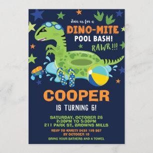 Invitation Dinosaur Pool Fête d'anniversaire Bash Boy Dino Fl