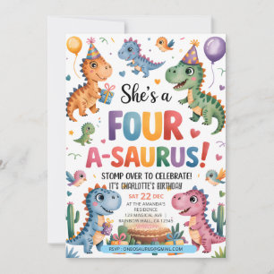 Invitation Dinosaur Quatre A-Saurus 4e fête d'anniversaire T-