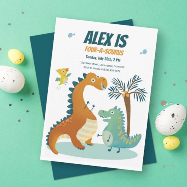 Invitation Dinosaur Quatre-A-Saurus Enfants 4e anniversaire I (Créateur téléchargé)