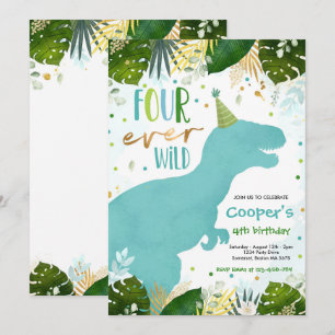Invitation Dinosaur Quatre Sauvages Dinosaure 4e anniversaire