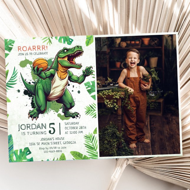 Invitation Dinosaur Roar 5e anniversaire de la fête Photo (Créateur téléchargé)