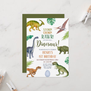 Invitation Dinosaur Stomp Chomp Rawr 1er anniversaire Boy Par