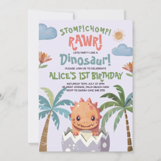Invitation Dinosaur Stomp Chomp Rawr 1er anniversaire de fête