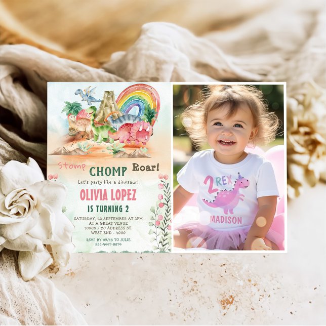 Invitation Dinosaur Stomp Chomp Roar 2e fête d'anniversaire P (Créateur téléchargé)