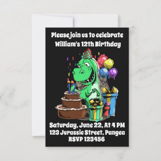 Invitation Dinosaur, T Rex, 12e anniversaire, fête d'annivers