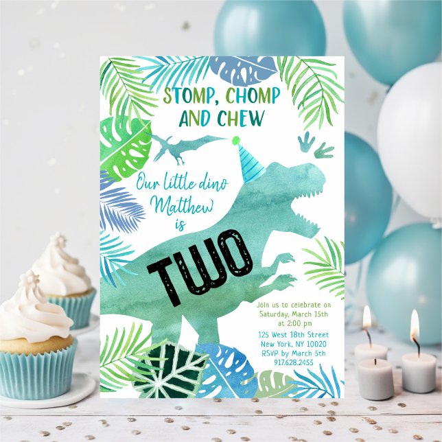 Invitation Dinosaur T-Rex Green Deuxième anniversaire (Créateur téléchargé)