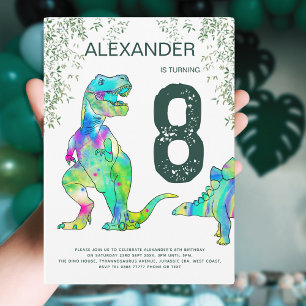 Invitation Dinosaur T-Rex Jungle 8ème anniversaire Parti Vert