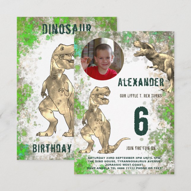 Invitation Dinosaur T Rex Jungle Anniversaire Photo (Devant / Derrière)