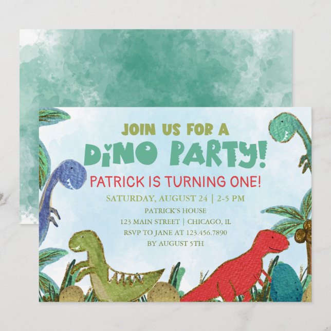 Invitation Dinosaur thème Dino fête Anniversaire (Devant / Derrière)