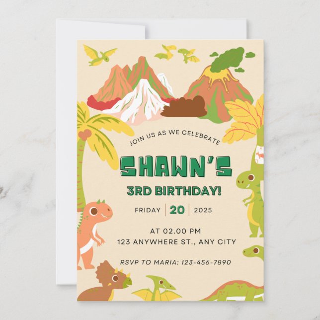 Invitation DInosaur Thème Garçon fête d'anniversaire (Devant)