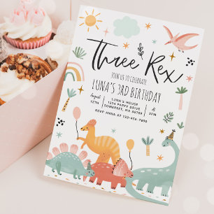 Invitation Dinosaur Three Rex 3rd Birthday Party