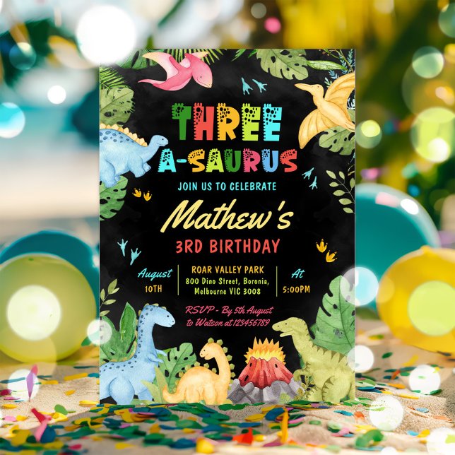 Invitation Dinosaur Trois-A-Saurus 3e fête d'anniversaire (Créateur téléchargé)