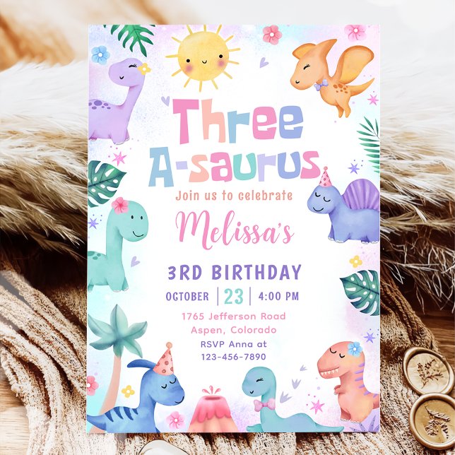 Invitation Dinosaur Trois-A-Saurus 3e fête d'anniversaire (Créateur téléchargé)
