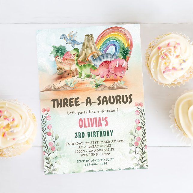 Invitation Dinosaur Trois-A-Saurus 3e fête d'anniversaire (Créateur téléchargé)